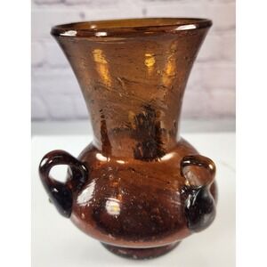 Vintage Hand Blown Triple Handle Vase Brown‎ Color Blenko?